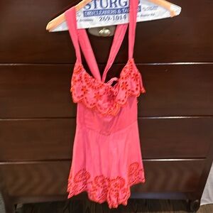 Lovers + friends pink romper with tie back size medium new with tags never worn